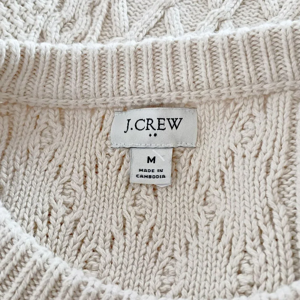 J CREW IVORY COTTON PULLOVER SWEATER SZ M